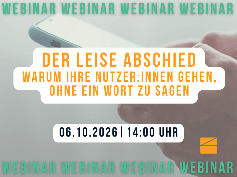 Webinar: Wenn die Mühlen langsam mahlen – und UX Research trotzdem wirkt Kostenfreies Webinar – 04.12.25 | 14:00-14:30 Uhr Webinar: Wenn die Mühlen langsam mahlen – und UX Research trotzdem wirkt Kostenfreies Webinar – 04.12.25 | 14:00-14:30 Uhr